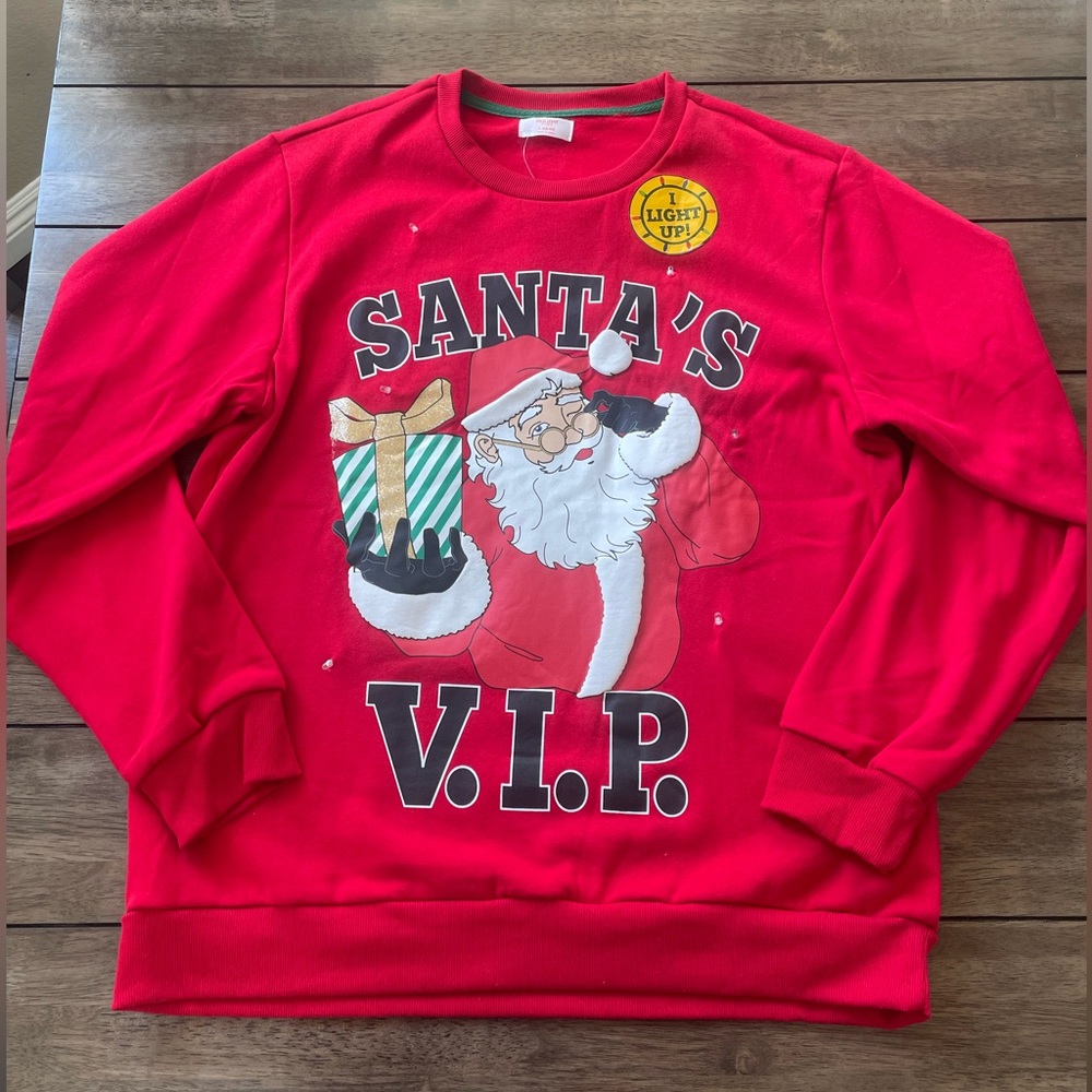 Santa 🎅🏼 Light Up Crew Neck, Men’s Size L (42-44),NWT, 29 Inch Long, 23.5pit-pit